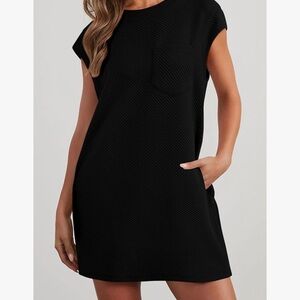 Black Textured Short Sleeve Dress